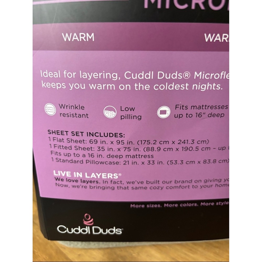 Cuddl Duds Twin Microfleece Sheet Set Green & White Leaf Print GIFT NEW - Picture 10 of 12
